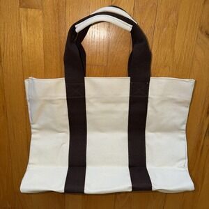 Le Bar Marche Beach Tote Bag Large Canvas Coastal Brown Straps Pocket Travel